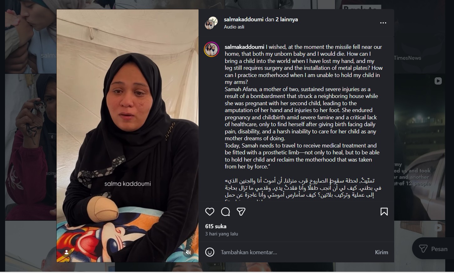 Kehilangan Tangan Usai Melahirkan, Potret Luka Perempuan Gaza Korban Serangan Tentara Pendudukan